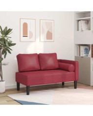 Chaise longue avec coussins rouge bordeaux similicuir | Mobilier & Déco