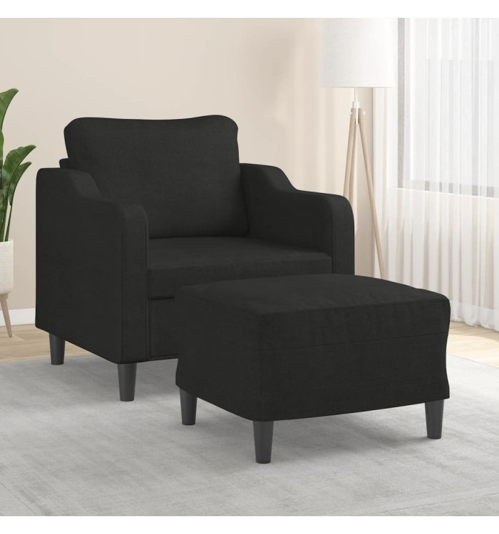 Fauteuil avec repose-pied Noir 60 cm Tissu | Mobilier & Déco