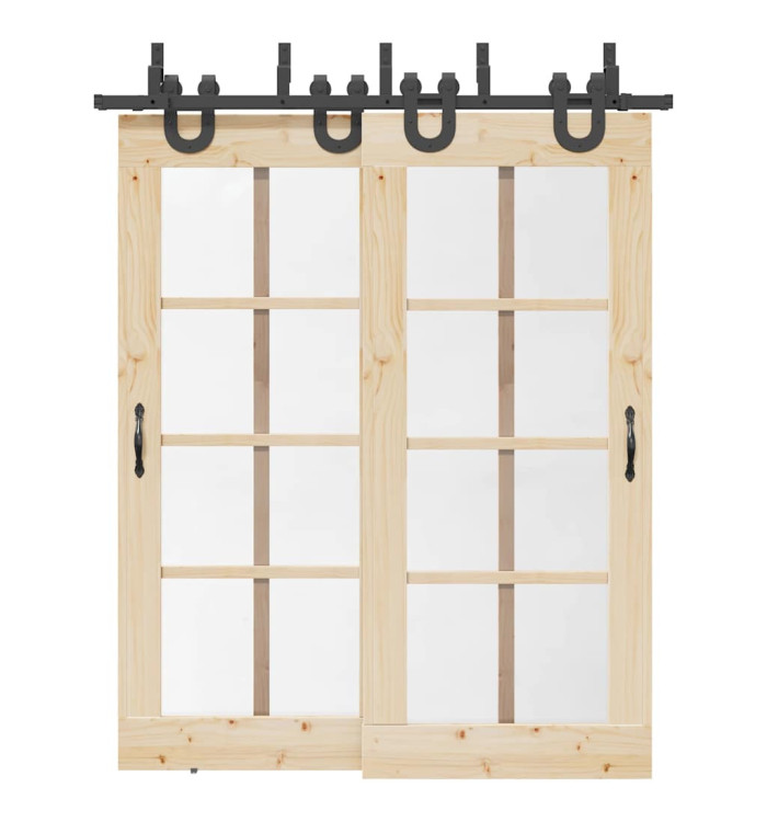 Kit de quincaillerie de porte coulissante 183 cm Acier Noir | Mobilier & Déco