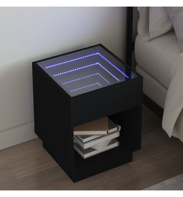 Table de chevet avec LED infini noir 40x40x50 cm | Mobilier & Déco