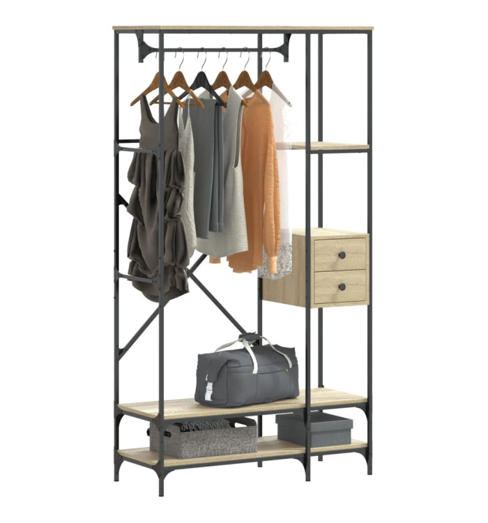 Porte-vêtements avec étagères chêne sonoma bois d'ingénierie | Mobilier & Déco