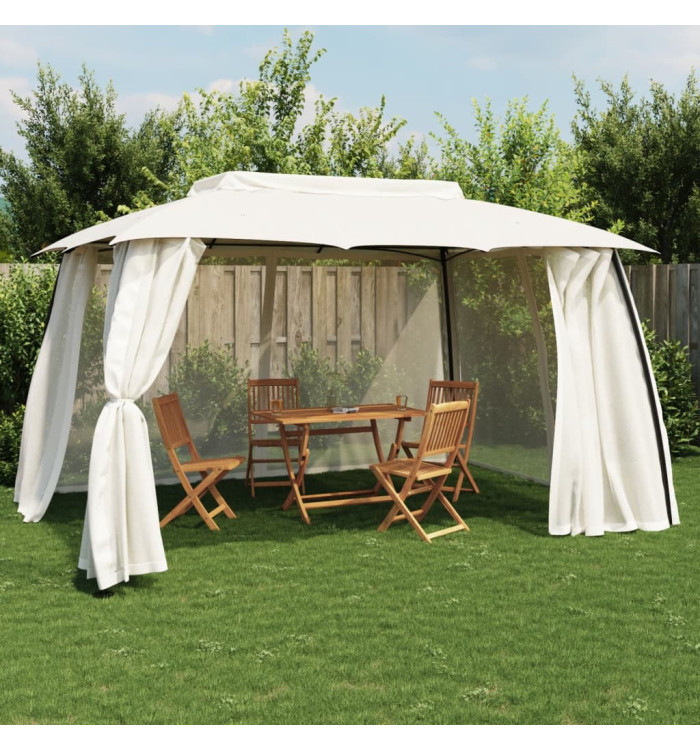 Tonnelle avec double toit et parois en filet crème acier | Mobilier & Déco