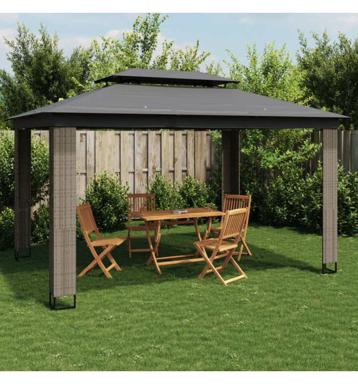 Tonnelle à double toit anthracite 3,94x2,96 m acier | Mobilier & Déco