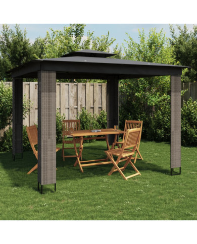 Tonnelle à double toit anthracite 2,94x2,94 m acier | Mobilier & Déco