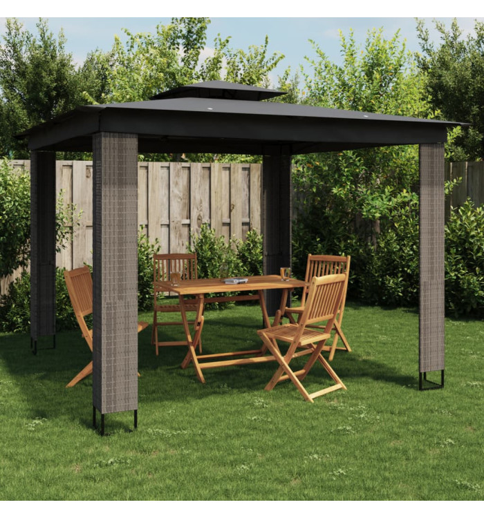 Tonnelle à double toit anthracite 2,94x2,94 m acier | Mobilier & Déco