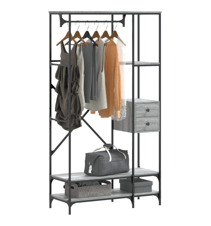 Porte-vêtements avec étagères sonoma gris bois d'ingénierie | Mobilier & Déco