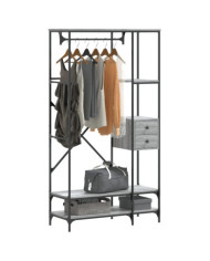 Porte-vêtements avec étagères sonoma gris bois d'ingénierie | Mobilier & Déco