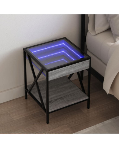 Table de chevet avec LED infini sonoma gris 40x40x49 cm | Mobilier & Déco