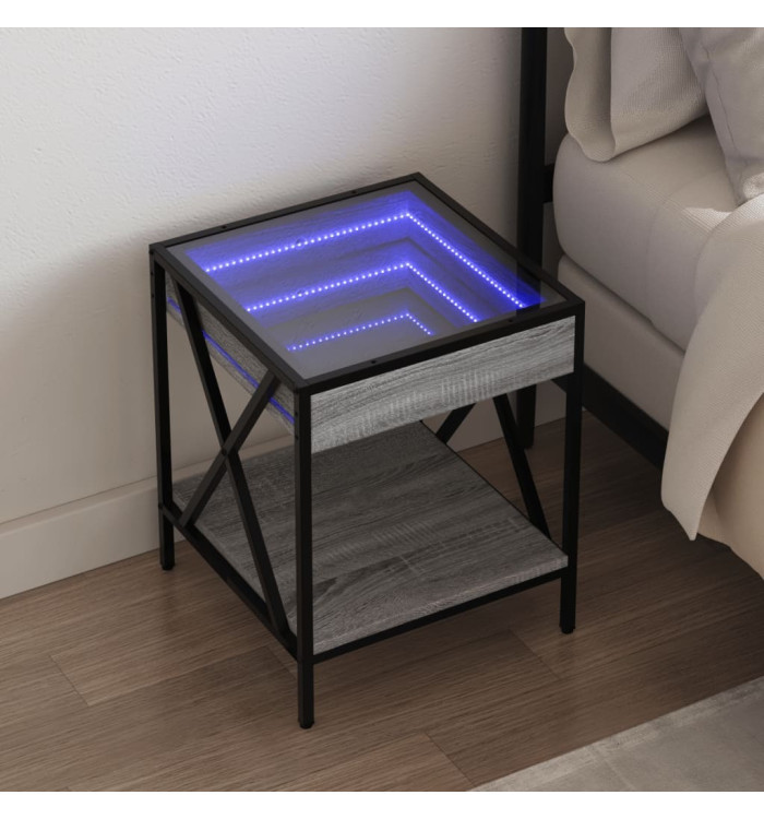 Table de chevet avec LED infini sonoma gris 40x40x49 cm | Mobilier & Déco