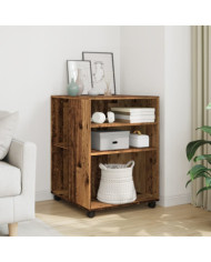 Table d'appoint avec roues vieux bois 55x60x78 cm | Mobilier & Déco