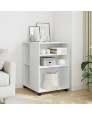 Table d'appoint avec roues blanc 55x60x78 cm bois d'ingénierie | Mobilier & Déco