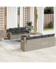 Salon de jardin 8 pcs avec coussins gris clair résine tressée | Mobilier & Déco