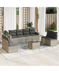 Salon de jardin 9 pcs avec coussins gris clair résine tressée | Mobilier & Déco