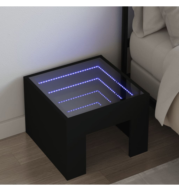 Table de chevet avec LED infini noir 40x40x30 cm | Mobilier & Déco