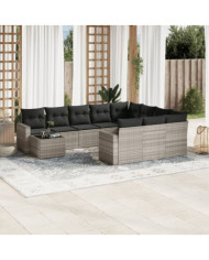 Salon de jardin 11 pcs avec coussins gris clair résine tressée | Mobilier & Déco