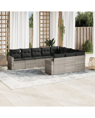 Salon de jardin avec coussins 10 pcs gris clair résine tressée | Mobilier & Déco