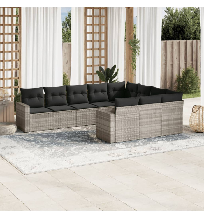 Salon de jardin avec coussins 10 pcs gris clair résine tressée | Mobilier & Déco