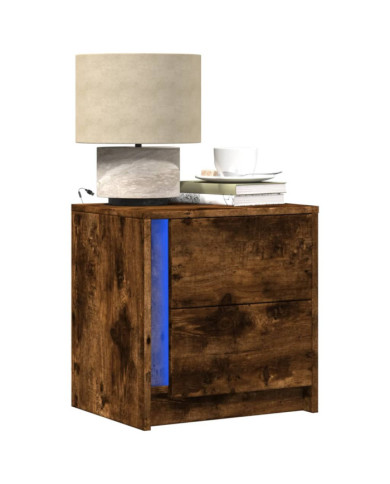 Armoires de chevet et lumières LED 2 pcs chêne fumé | Mobilier & Déco