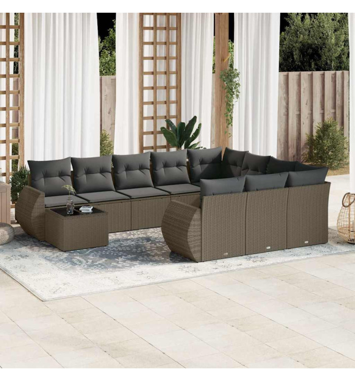 Salon de jardin 11 pcs avec coussins gris clair résine tressée | Mobilier & Déco