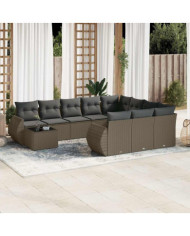 Salon de jardin 11 pcs avec coussins gris clair résine tressée | Mobilier & Déco