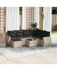Salon de jardin 8 pcs avec coussins gris clair résine tressée | Mobilier & Déco