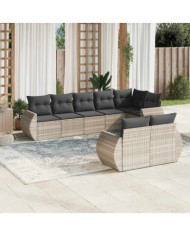 Salon de jardin 8 pcs avec coussins gris clair résine tressée | Mobilier & Déco