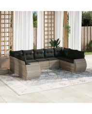 Salon de jardin 9 pcs avec coussins gris clair résine tressée | Mobilier & Déco