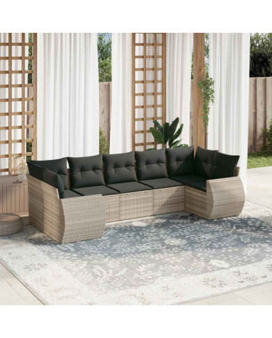 Salon de jardin avec coussins 7 pcs gris clair résine tressée | Mobilier & Déco