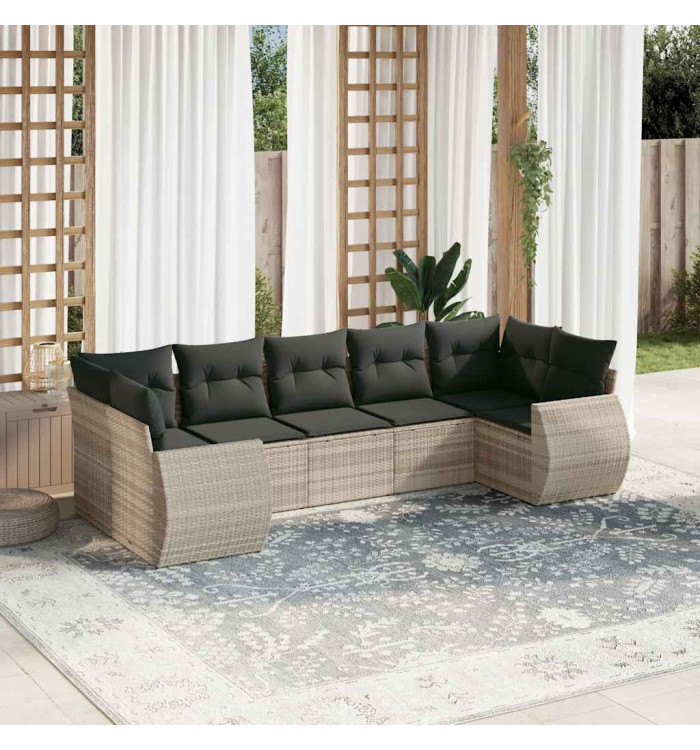 Salon de jardin avec coussins 7 pcs gris clair résine tressée | Mobilier & Déco