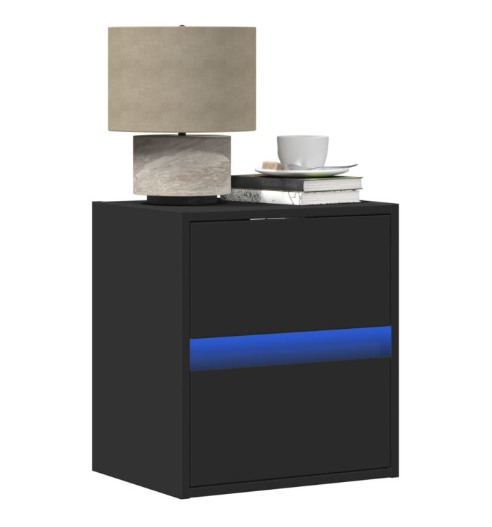 Table de chevet murale avec lumières LED noir | Mobilier & Déco