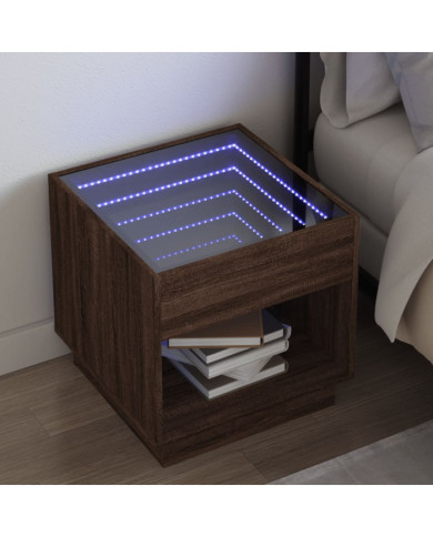 Table de chevet avec LED infini chêne marron 50x50x50 cm | Mobilier & Déco