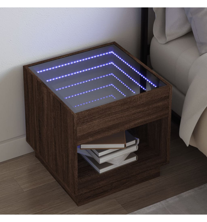 Table de chevet avec LED infini chêne marron 50x50x50 cm | Mobilier & Déco