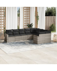 Salon de jardin 9 pcs avec coussins gris clair résine tressée | Mobilier & Déco
