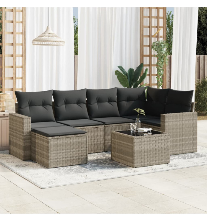 Salon de jardin avec coussins 7 pcs gris clair résine tressée | Mobilier & Déco