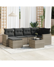 Salon de jardin avec coussins 7 pcs gris clair résine tressée | Mobilier & Déco