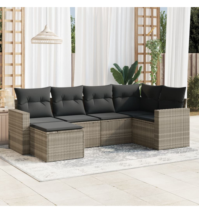 Salon de jardin 6 pcs avec coussins gris clair résine tressée | Mobilier & Déco