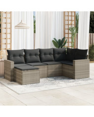Salon de jardin 6 pcs avec coussins gris clair résine tressée | Mobilier & Déco