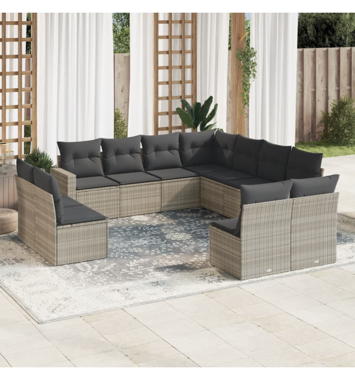 Salon de jardin 11 pcs avec coussins gris clair résine tressée | Mobilier & Déco