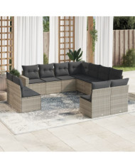 Salon de jardin 11 pcs avec coussins gris clair résine tressée | Mobilier & Déco