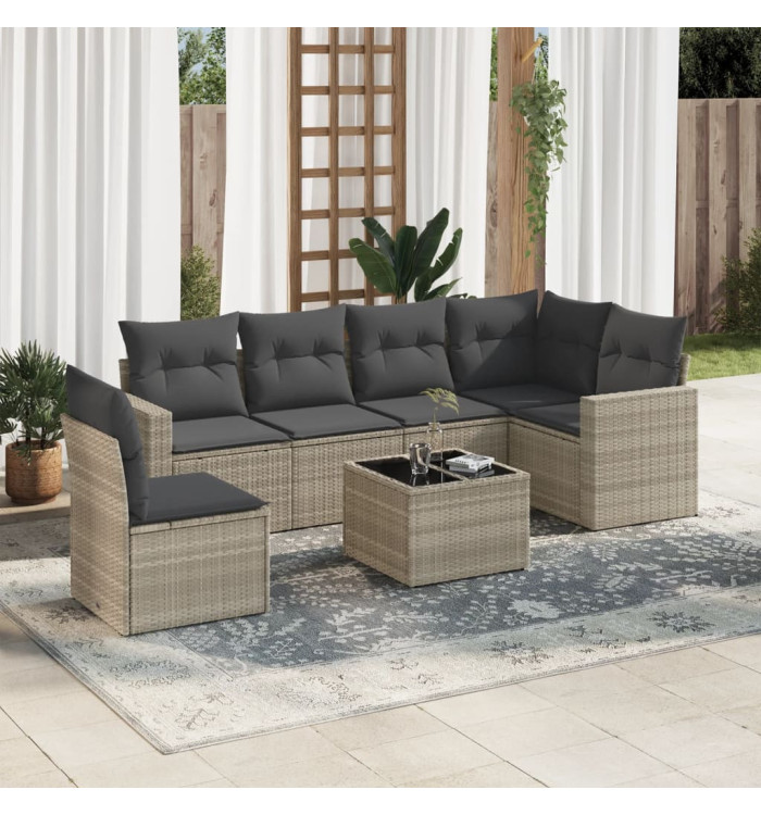 Salon de jardin avec coussins 7 pcs gris clair résine tressée | Mobilier & Déco
