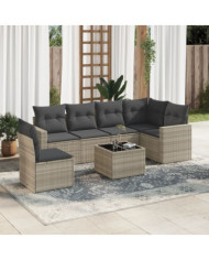 Salon de jardin avec coussins 7 pcs gris clair résine tressée | Mobilier & Déco