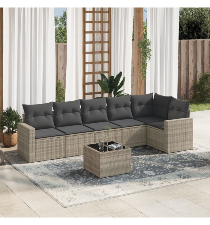 Salon de jardin avec coussins 7 pcs gris clair résine tressée | Mobilier & Déco