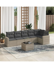 Salon de jardin avec coussins 7 pcs gris clair résine tressée | Mobilier & Déco