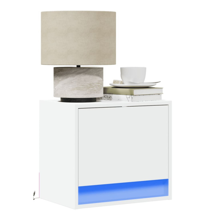 Table de chevet murale avec lumières LED blanc | Mobilier & Déco
