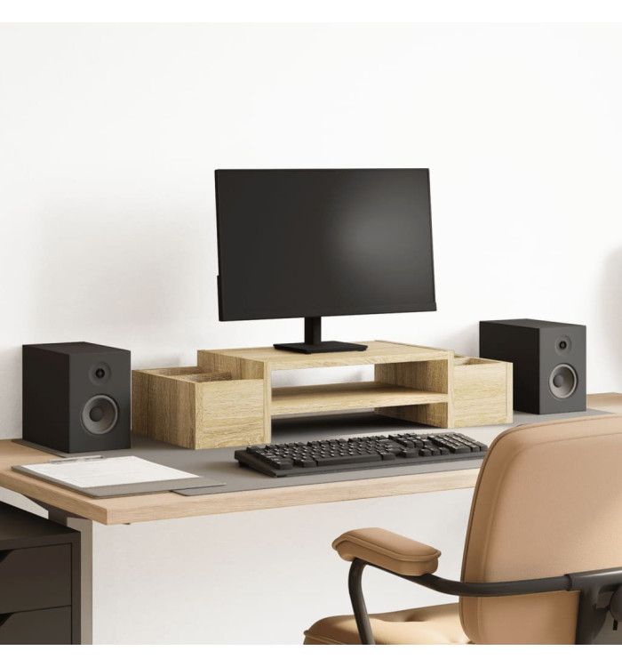 Support de moniteur et rangement chêne sonoma bois d'ingénierie | Mobilier & Déco