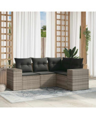Salon de jardin 4 pcs avec coussins gris clair résine tressée | Mobilier & Déco