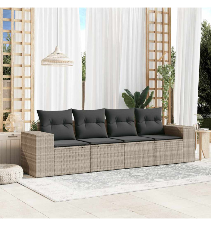Salon de jardin 4 pcs avec coussins gris clair résine tressée | Mobilier & Déco