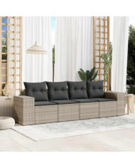 Salon de jardin 4 pcs avec coussins gris clair résine tressée | Mobilier & Déco