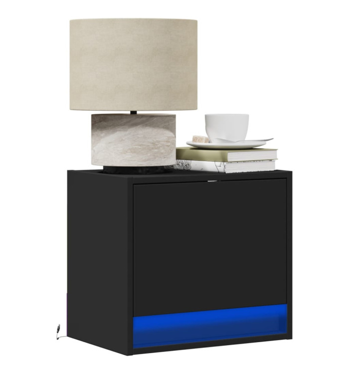 Table de chevet murale avec lumières LED noir | Mobilier & Déco