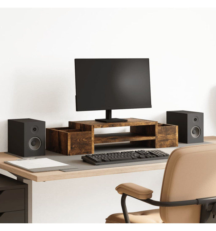 Support de moniteur avec rangement chêne fumé bois d'ingénierie | Mobilier & Déco